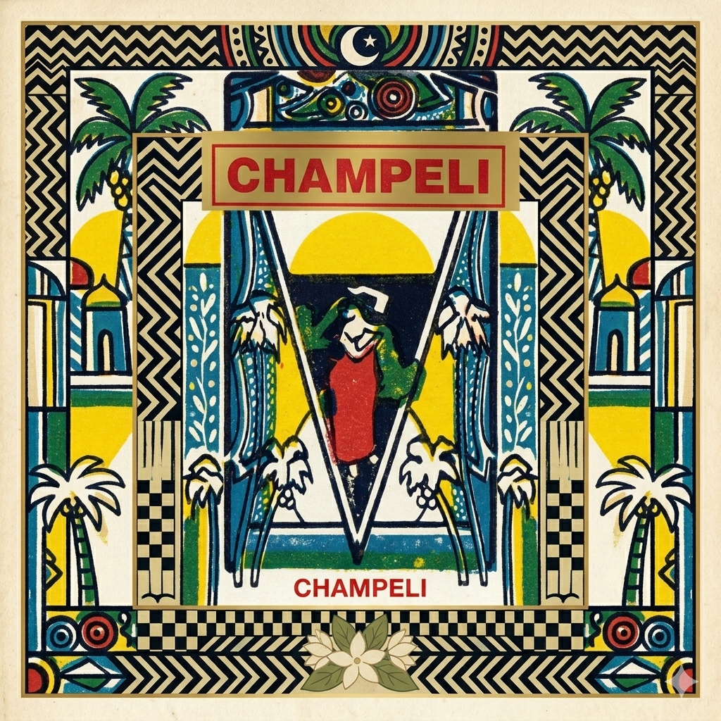 Colorful album cover with 'Champeli' branding and decorative elements.